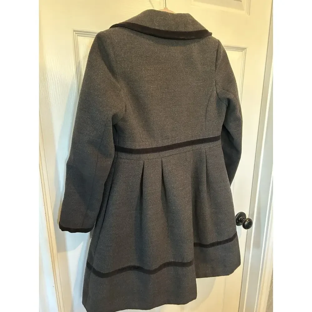 Rothschild Vintage Girls 12 Gray Princess Coat Black Velvet Trim Holiday Party